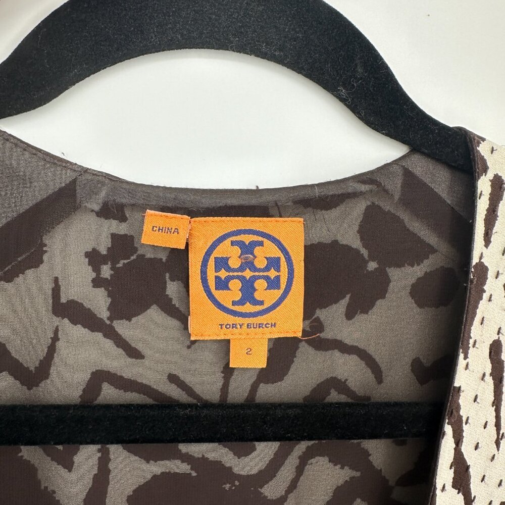 Tory‎ Burch Animal Print Silk Wrap Dress Brown/White Size 2 - Picture 7 of 11